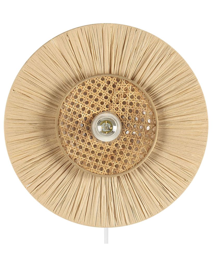 BELIANI Wandleuchte Natürlich Papier und Rattan Rund Wiener-Geflecht Glühbirnen-Optik Kabel mit Schalter Modern Boho Japandi Skandi Beleuchtung L...