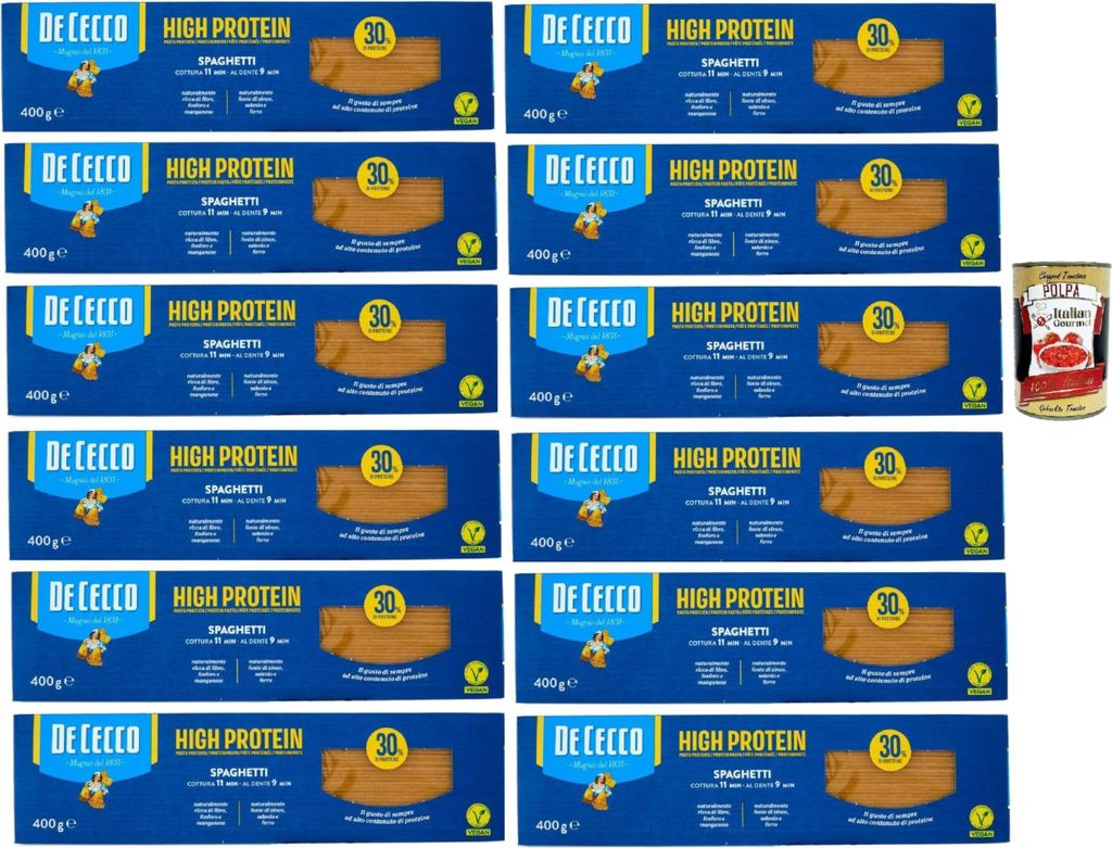 De Cecco Spaghetti Nr. 12, High protein, Italienische Hartweizennudeln, 12 Packungen à 400g, Pasta aus 100% italienischem Hartweizen, + Italian Go...