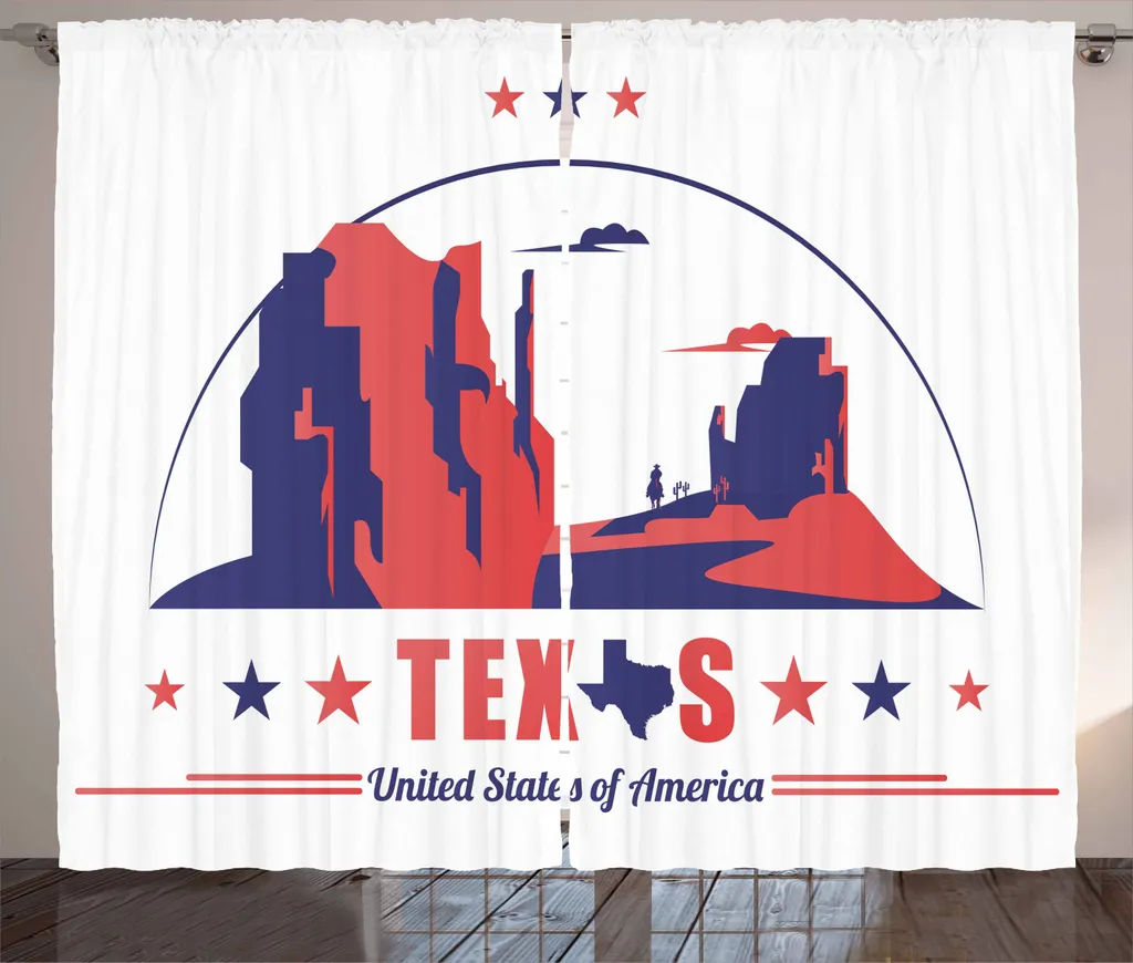 ABAKUHAUS Texas Star Tenda rustica, mappa dello Stato Cowboy, tende universali per soggiorno con passanti e ganci, 280 x 225 cm, corallo scuro e indaco