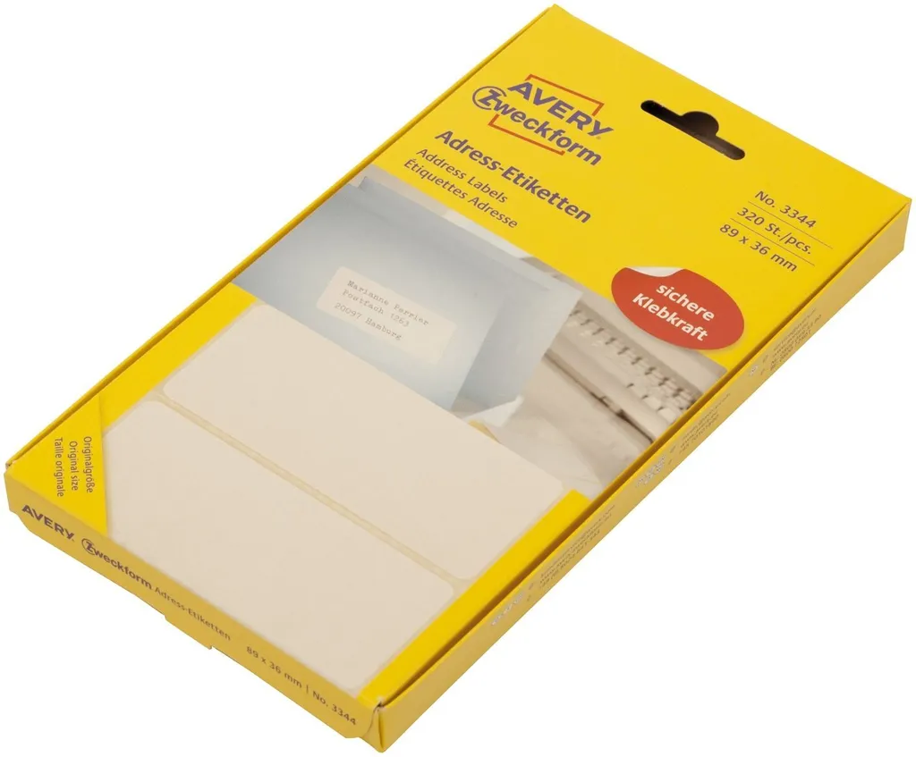 Avery Zweckform 3344 Étiquettes Adresse 89 x 36 mm - 320 Stickers Blancs