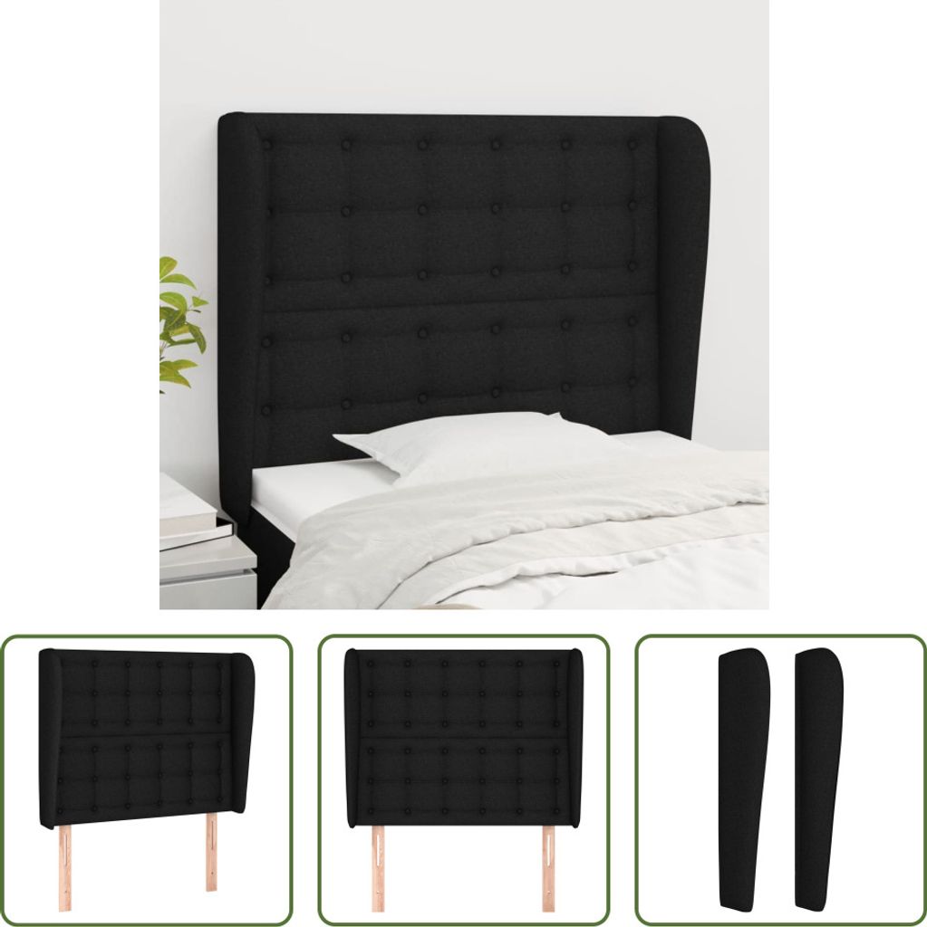 The Living Store Kopfteil mit Ohren Schwarz 83x23x118/128 cm Stoff