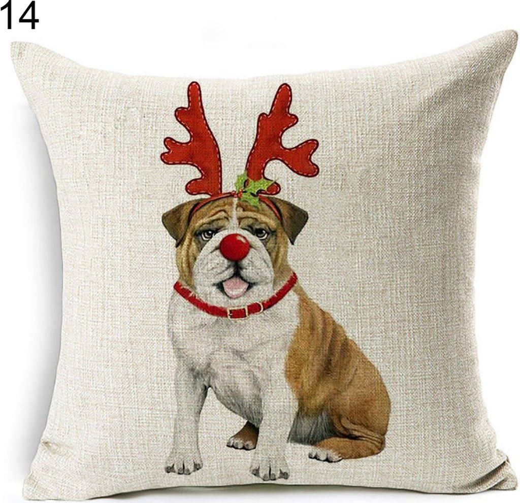 Weihnachtshund Santa Claus Rentier Kissen Cover Wurfkissen Hülle Sofa Dekor-#14 Taschentucher Weihnachtsbulldogge