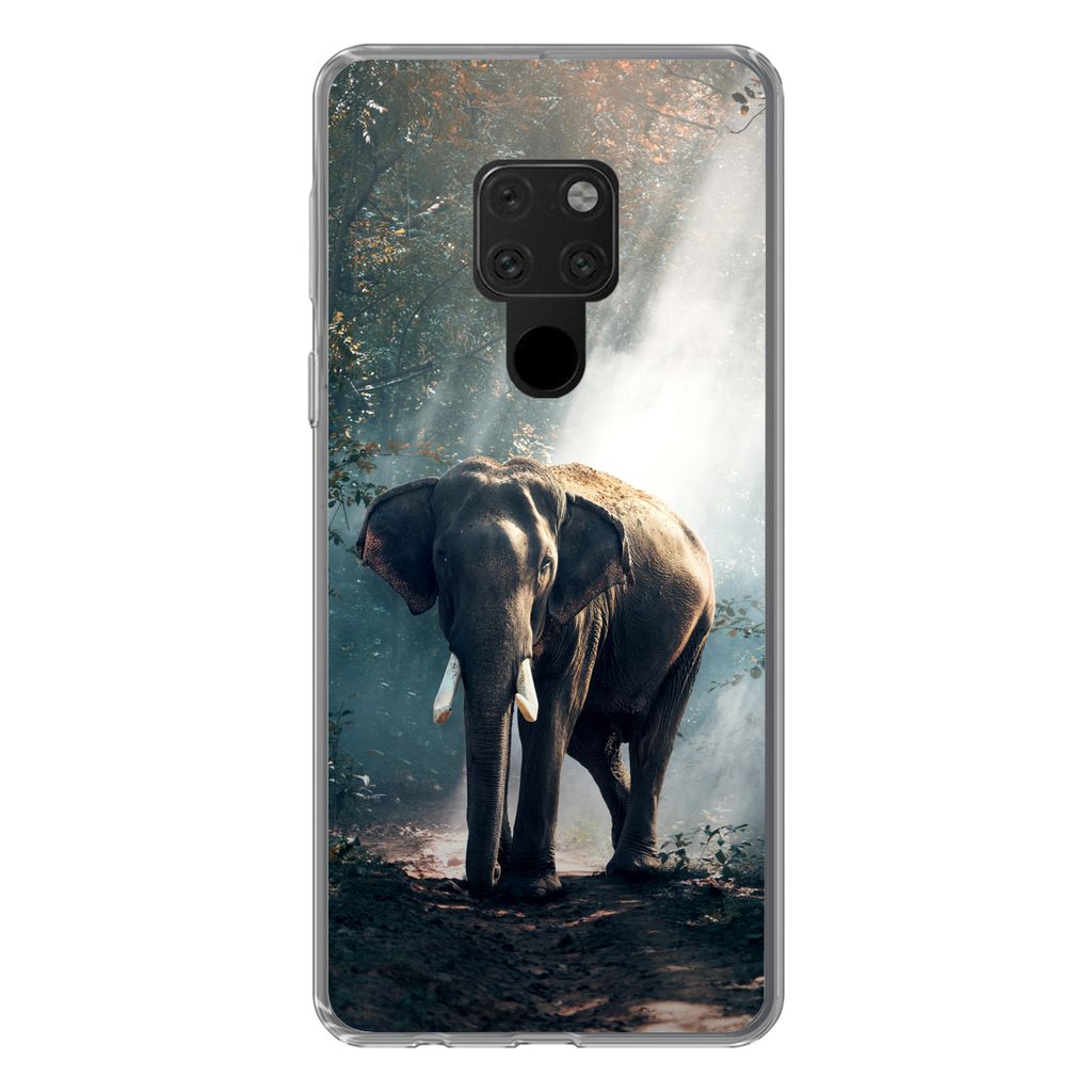 MuchoWow Handyhülle Schutzhülle Hülle für Huawei P40 Lite Elefant - Tiere - Licht - Wald - Natur - Wildtiere Silikon Softcase Handy Hülle - ...