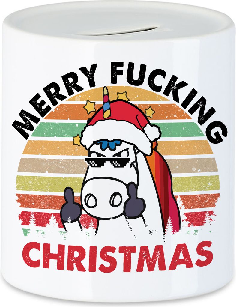 Merry Fucking Christmas Spardose Geschenkidee Einhorn-Fans Unicorn Lustiges Geschenk Weihnachten
