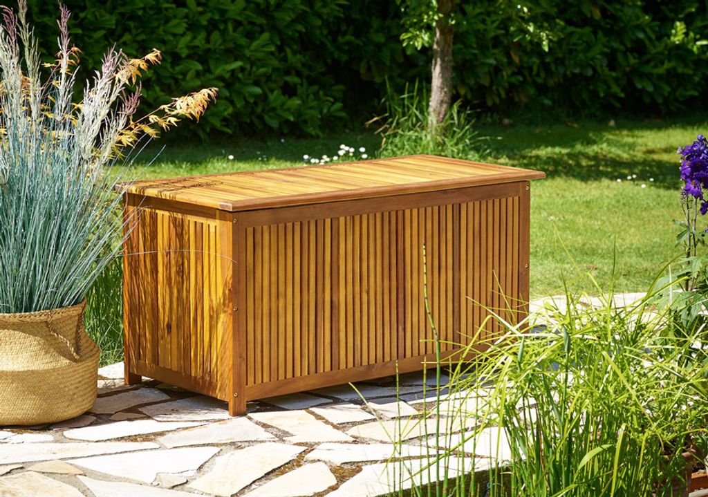 Gartenbox Auflagenbox Aufbewahrungsbox Holztruhe Kissenbox Akazienholz 