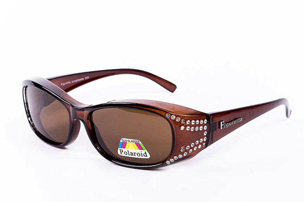Figuretta Sonnenbrille Überbrille braun TV Werbung Sonnenschutz UV Brille Schutz 