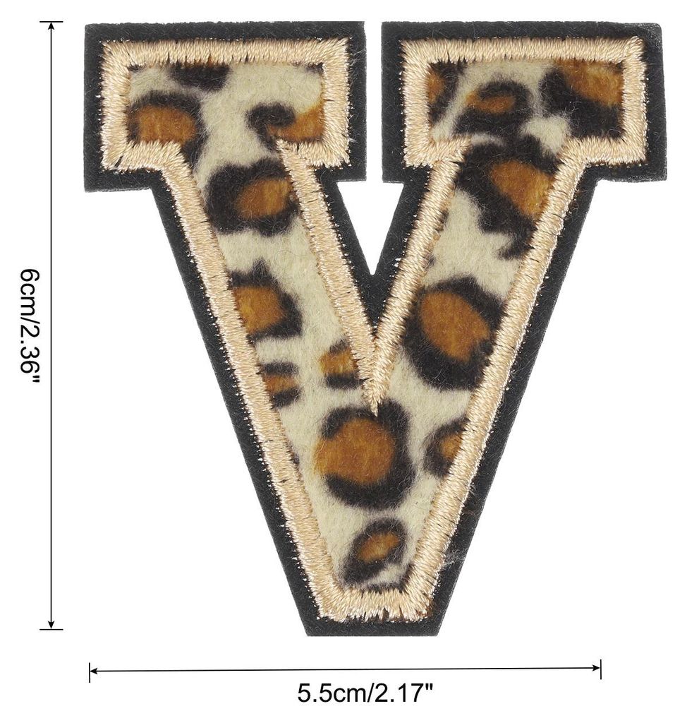 3 Stš¹ck Buchstaben zum Aufbš¹geln, 6 cm Leopard Selbstklebende Chenille Buchstaben V mit schwarzem Rand,Gestickter Patch zum Aufbš¹geln fš...