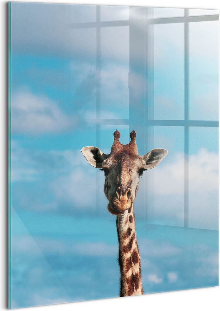 Designer Glasbild - Wandbild - Glas Bild - 60x80 cm - Der Kopf Einer Giraffe Gegen Den Himmel