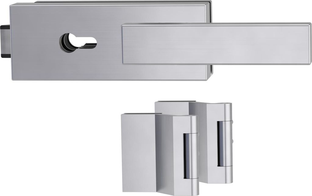 Griffwerk PURISTO S -Edelstahl matt Ganzglastürbeschlagset -3-teiliger Bandsatz -mit Griff CARLA -EM -PZ