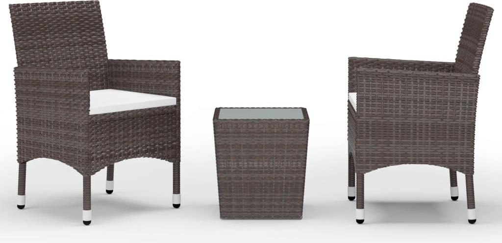 vidaXL 3-tlg. Bistro-Set Poly Rattan und Hartglas Braun