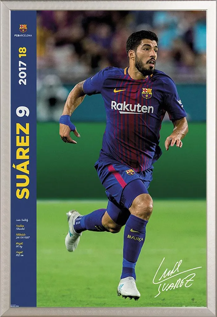 Poster FC Barcellona Luis Suarez 17/18 con Cornice Shinsuke Argento