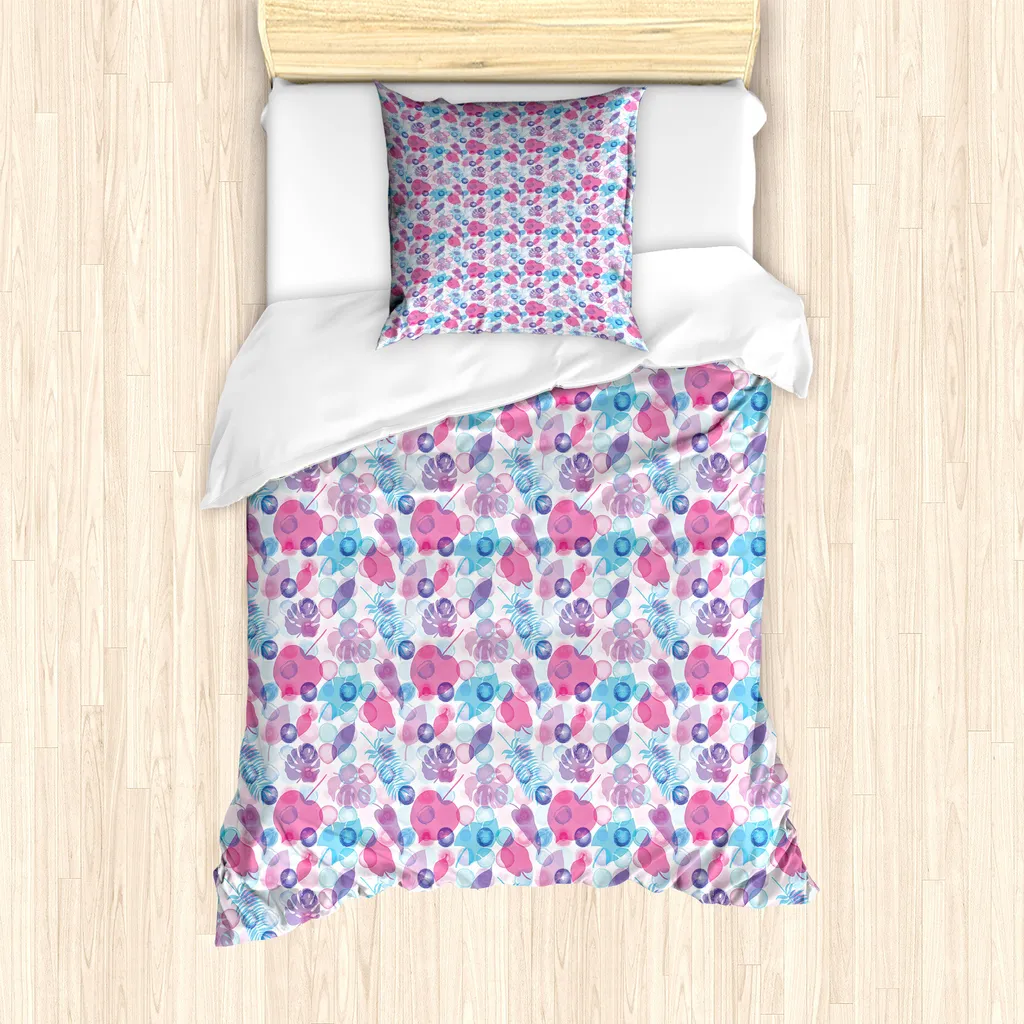 Set Copripiumino ABAKUHAUS Singolo 135x200 Foglie Blu Rosa Antiacaro - 1