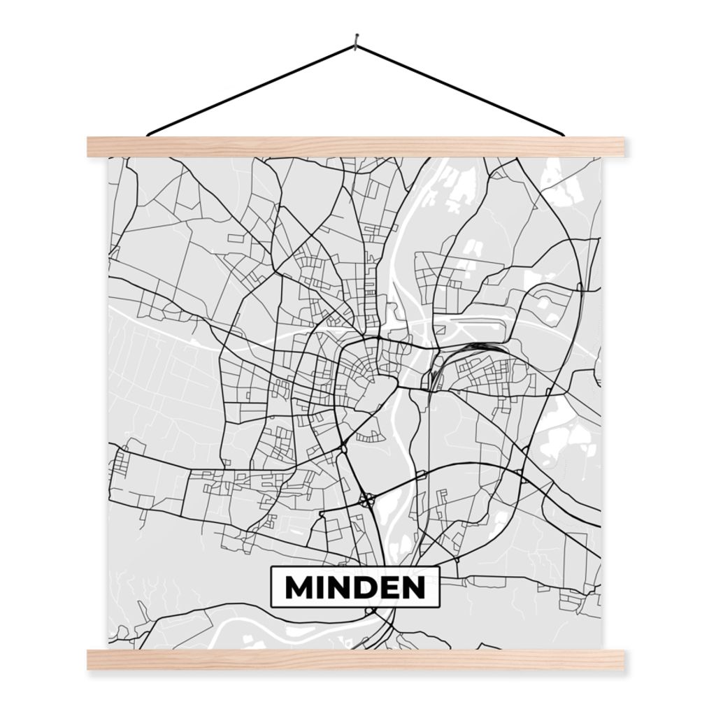 MuchoWow Textilposter Minden - Karte - Stadtplan - Deutschland - Karte 40x40 cm mit holzfarbenen Rahmen - Posterleiste