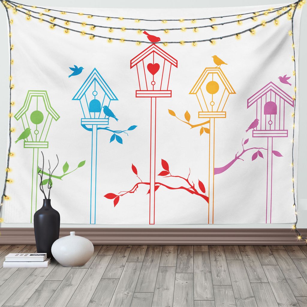 ABAKUHAUS Bunt Wandteppich, Fliegende Vogel Nest Dach, Wohnzimmer Schlafzimmer Heim Seidiges Satin Wandteppich, 200 x 150 cm, Mehrfarbig