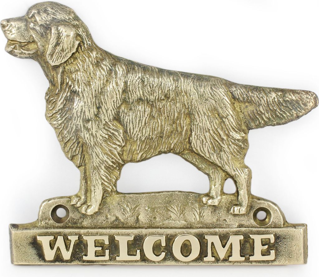 Golden Retriever - Türschild mit Hund, messingfarbenes Willkommensschild, einzigartiges Schild mit der Aufschrift Welcome von der Marke Art-Dog