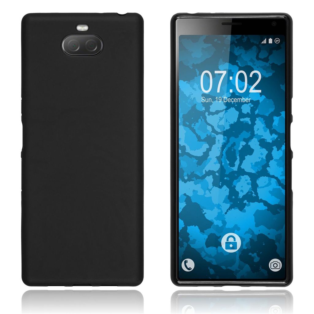 PhoneNatic Case kompatibel mit Sony Xperia 10 Plus - schwarz Silikon Hülle matt + 2 Schutzfolien