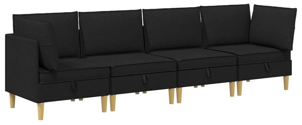 vidaXL Modular Sofa Set mit Stauraum 4 pcs Schwarz Stoff