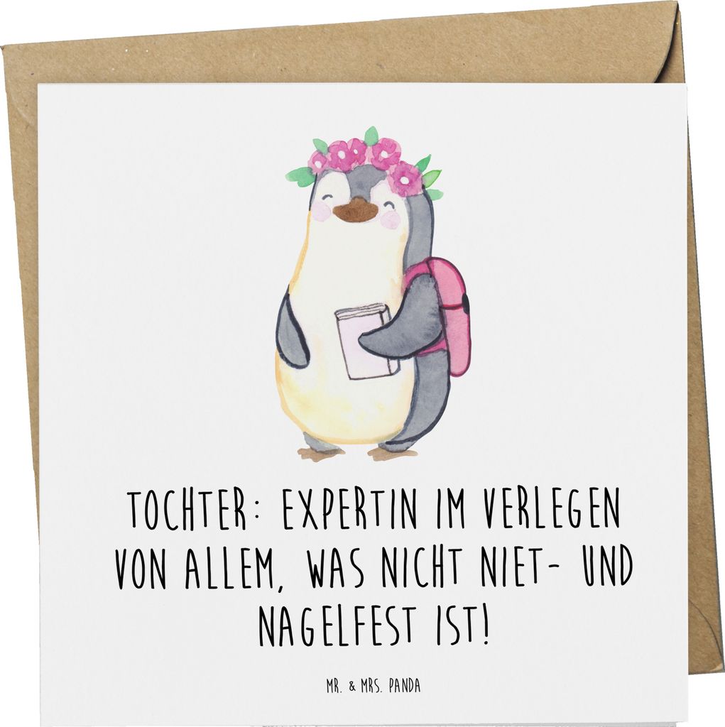 Mr. & Mrs. Panda Grußkarte Tochter Expertin - Weiß - Geschenk, Einfallsreichtum, Familie, Klappkarte, Freude, doppelkarte, Liebenswert, Humor, We...