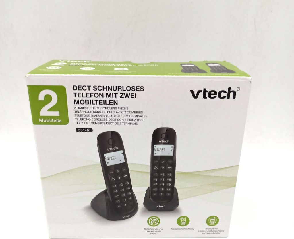 VTech CS1401 DECT Schnurloses Telefon Mobilteile Anrufersperre Freisprecheinrichtung Anrufererkennung Schwarz Display ECO-Modus
