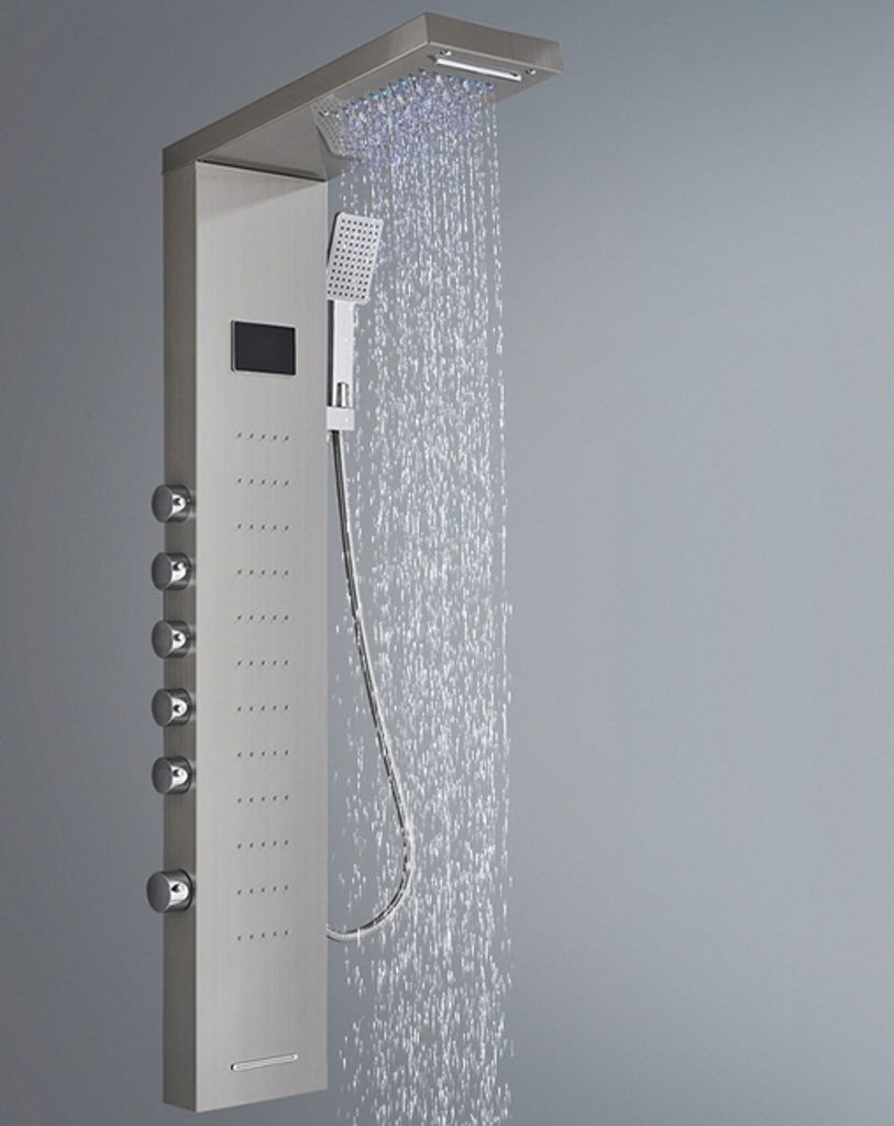 Linuode LED-Licht Duscharmatur Badezimmer SPA Massage Jet Duschsäulensystem Wasserfall Regen Duschpaneel Bidet Sprayer Tap,8013 Gebürstet