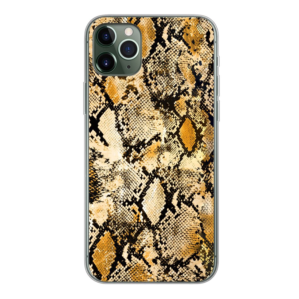 MuchoWow Handyhülle Schutzhülle Hülle für iPhone 11 Pro Max Tiermuster - Schlange - Gold - Schwarz Silikon Softcase Handy Hülle - Schutz