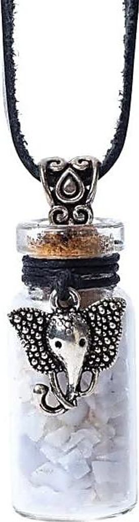 Geschenkflasche aus Glas und Kordel mit blauem Spitzenachat und Ganesha -- 3,6cm