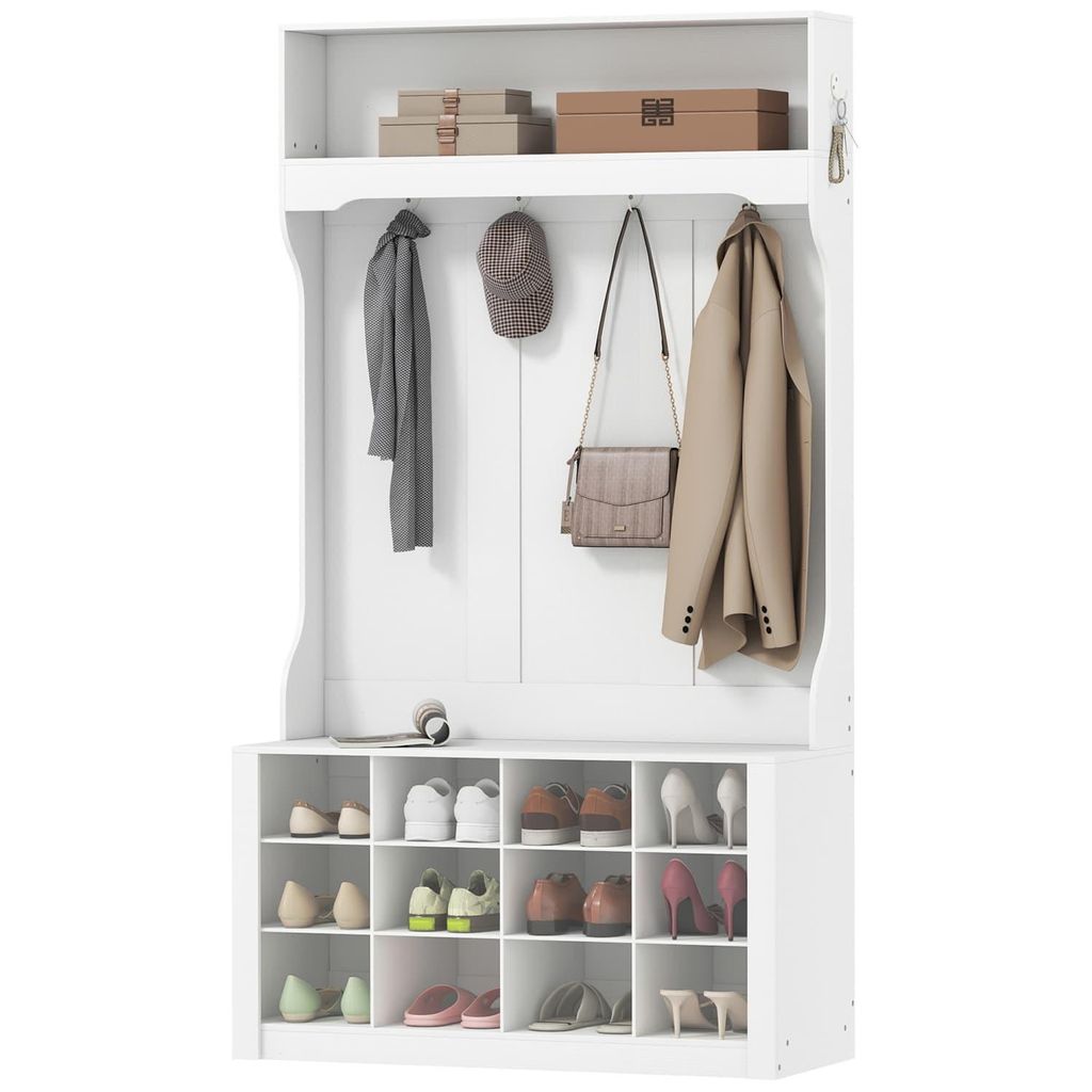 Garderobe mit Regal, Bank, Haken, Schuhfächern, Spanplatten, MDF, Weiß