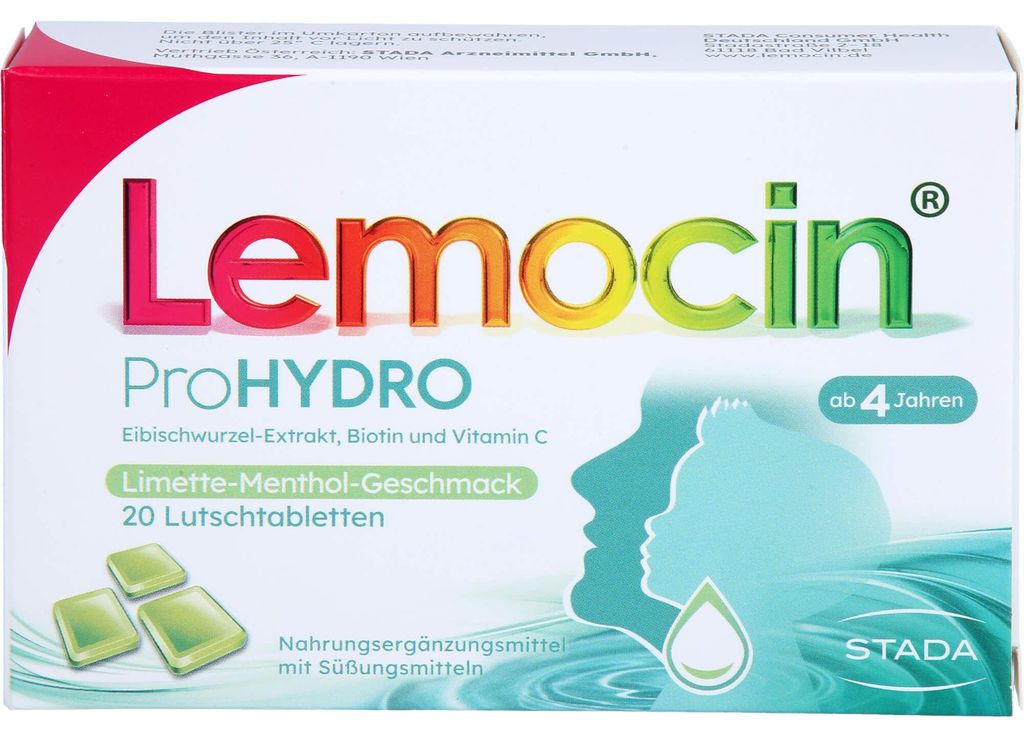 Lemocin ProHydro Lutschtabletten mit Limetten-Menthol-Geschmack zur Beruhigung und Befeuchtung von Hals und Rachen, 20 St. Tabletten