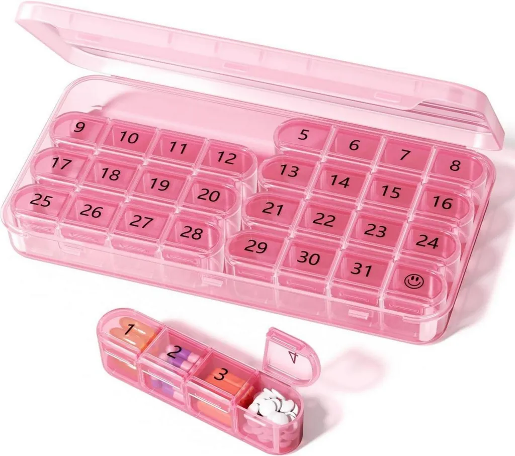 Organizzatore Pillole 1 Mese Rosa | Portapillole Grande 31 Giorni BPA Free