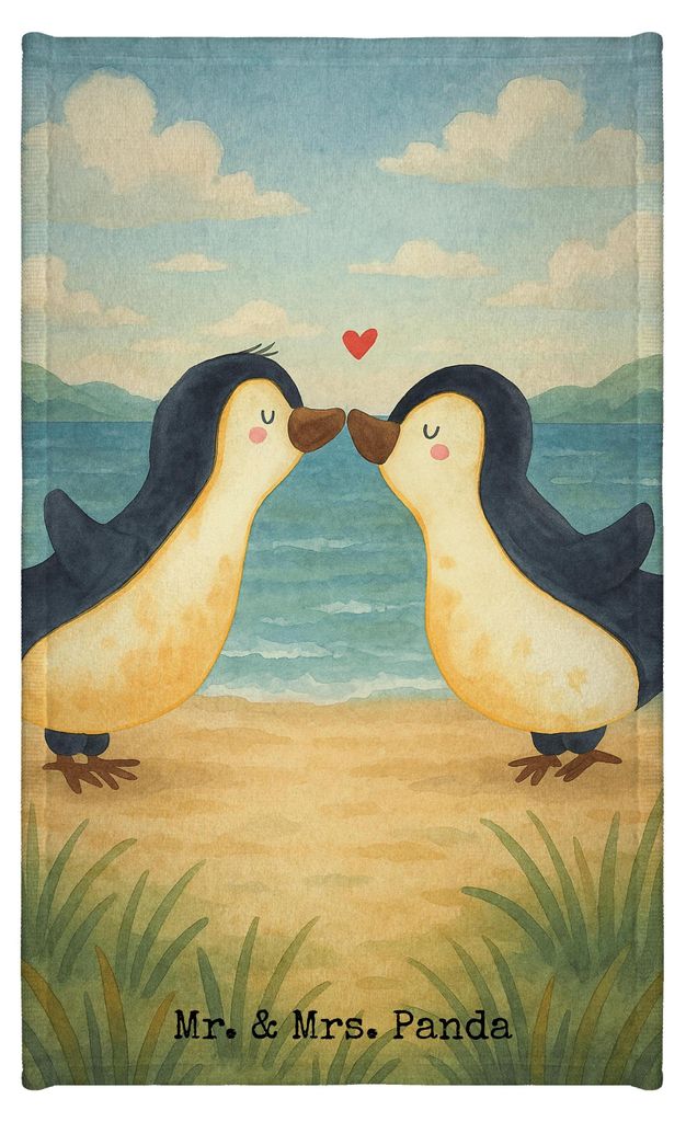 Mr. & Mrs. Panda Handtuch Pinguine Kuss Design - Weiß - Geschenk, Freundin, Klein, Jahrestag, Gäste-WC, gäste wc, Hochzeitstag, Gästetuch, Vale...