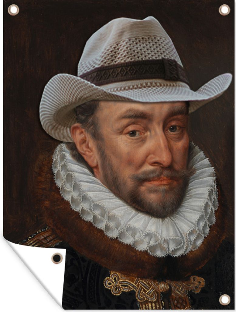 MuchoWow 60x80 cm Outdoor-Poster Gartendeko Sichtschutz Garten Poster für den Garten Wilhelm von Oranien - Adriaen Thomasz - Cowboyhut