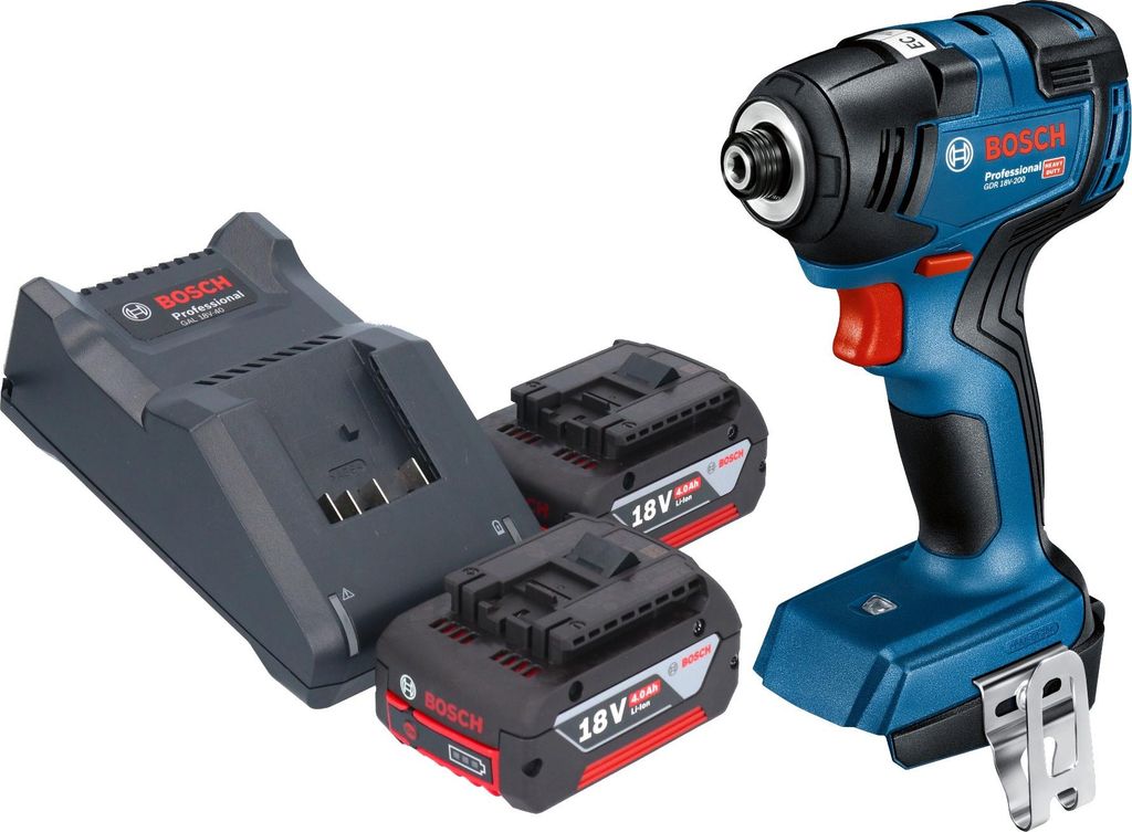 Bosch GDR 18V-200 Professional Akku Drehschlagschrauber 18 V 200 Nm Brushless + 2x Akku 4,0 Ah + Ladegerät