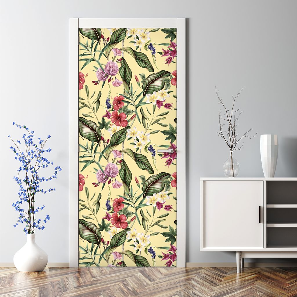 Dekorative Türposter selbstklebend Klebefolie Wandaufkleber Türaufkleber Blumen Gelb Kunst 77 x 200 cm