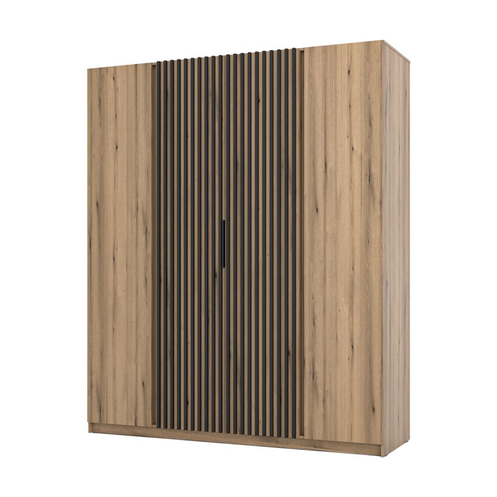 Geräumiger Kleiderschrank 200 VERU - Eiche Evoke / Schwarz / Eiche Evoke