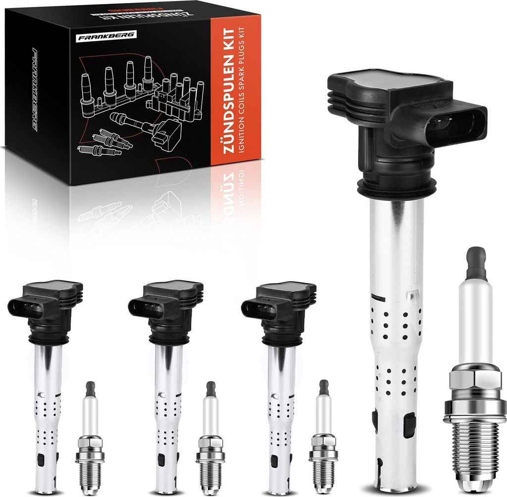 Frankberg 4x Zündspule+4x Zündkerze für VW Golf Plus V Variant VI Passat EOS Jetta Alltrack CC Sharan Touran
