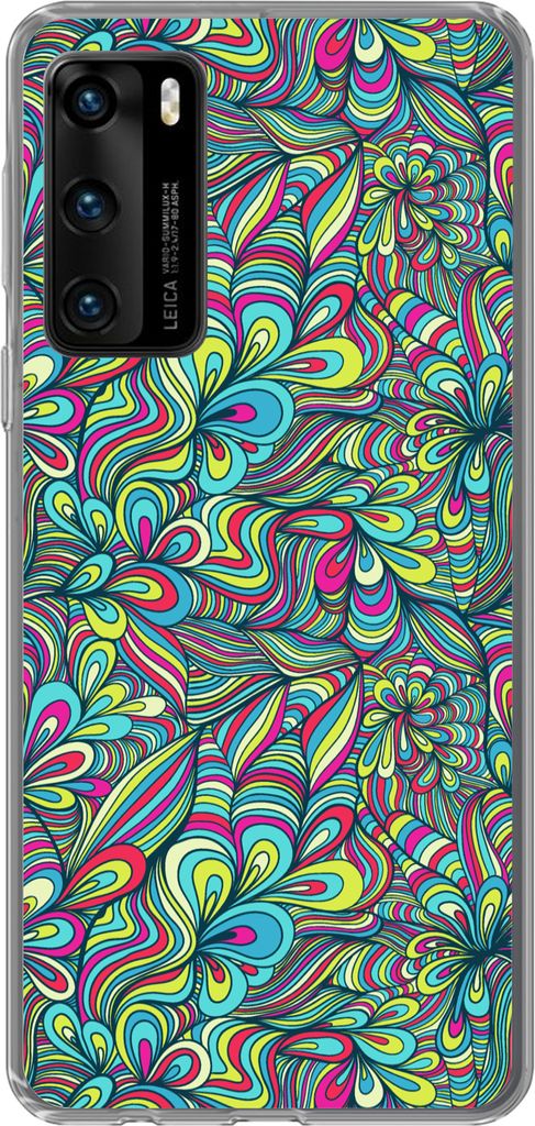 MuchoWow Handyhülle Schutzhülle Hülle für Telefoonhoesje Huawei P40 Fantasie - Design - Farben - Retro Silikon Softcase Handy Hülle - Handyt...