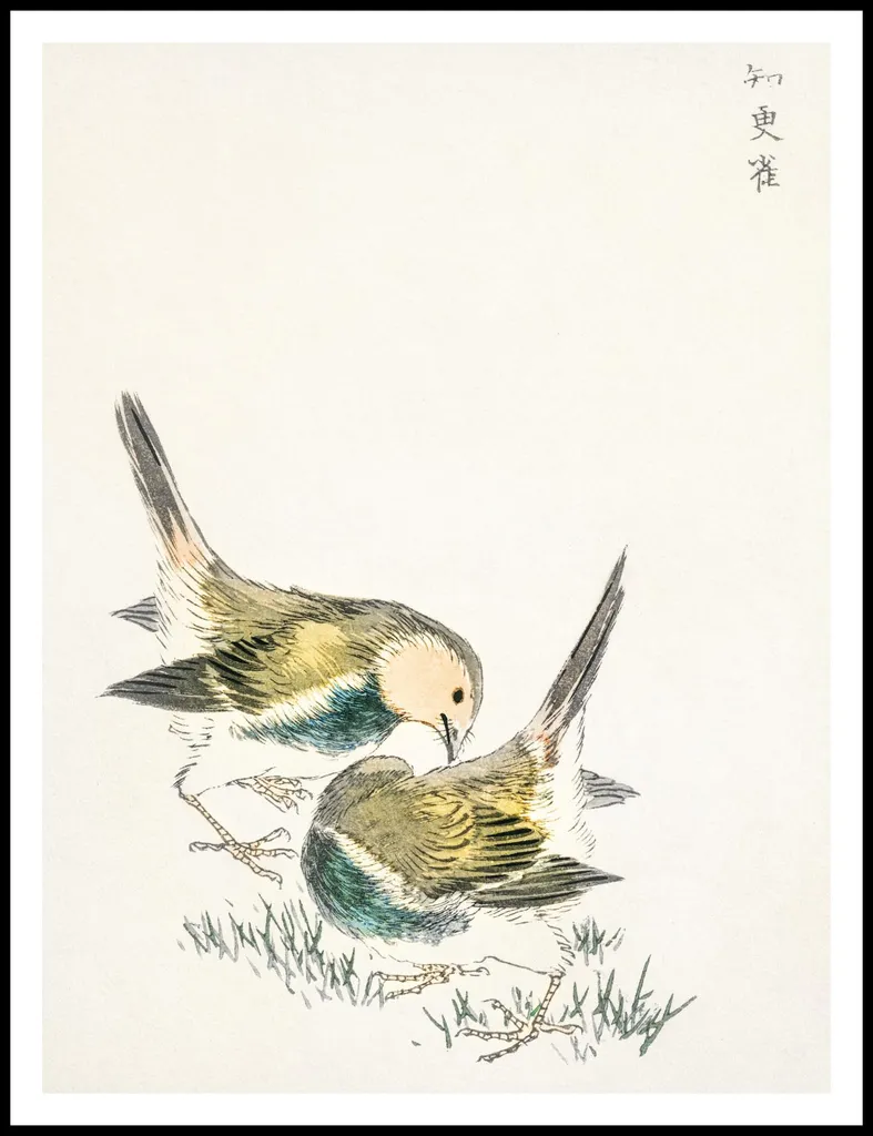Poster 75x100cm Vintage Giapponese Great Tit 3 - Arredo Salotto