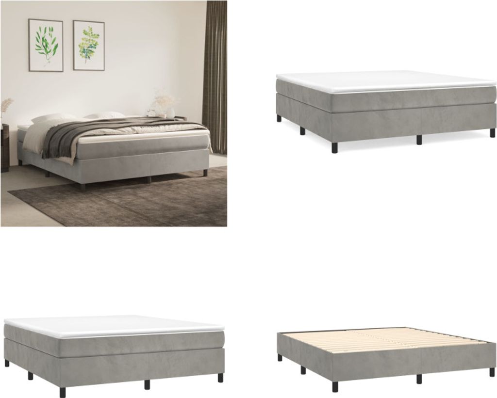 vidaXL Boxspringbett mit Matratze Hellgrau 160x200 cm Samt - Boxspringbett - Boxspringbetten - Bett - Schlafzimmermöbel