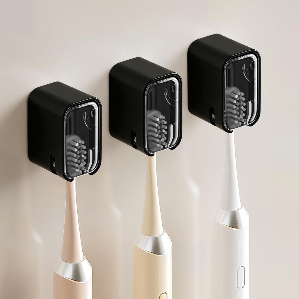 Zahnbürstenhalter zur Wandmontage, für Badezimmer, starker Selbstklebender Zahnbürstenhalter mit Abdeckung, Zahnbürstenköpfe, Organizer für F...