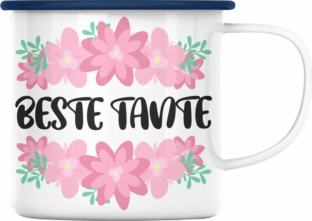 Trendation - Beste Tante Emaille Tasse Geschenk Lustig Spruch - Beste Tante - Emaille Emaille Tasse Lieblingstante Geschenkidee (Blau)