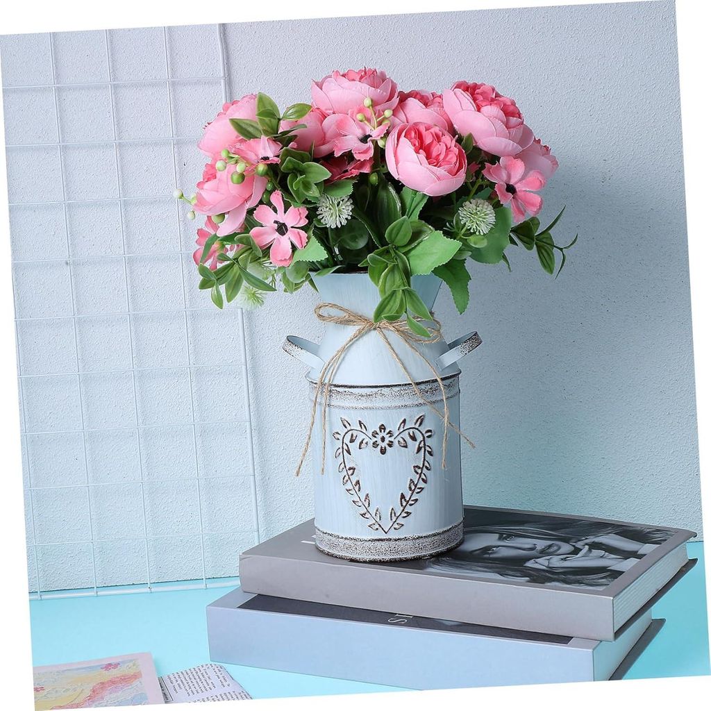 Blumenvasen aus vintage Eisen - Shabby Landhausstil Dekoration - Rustikaler Metallbehälter für Blumen - Geeignet für Garten, Balkon und Wohnzimmer