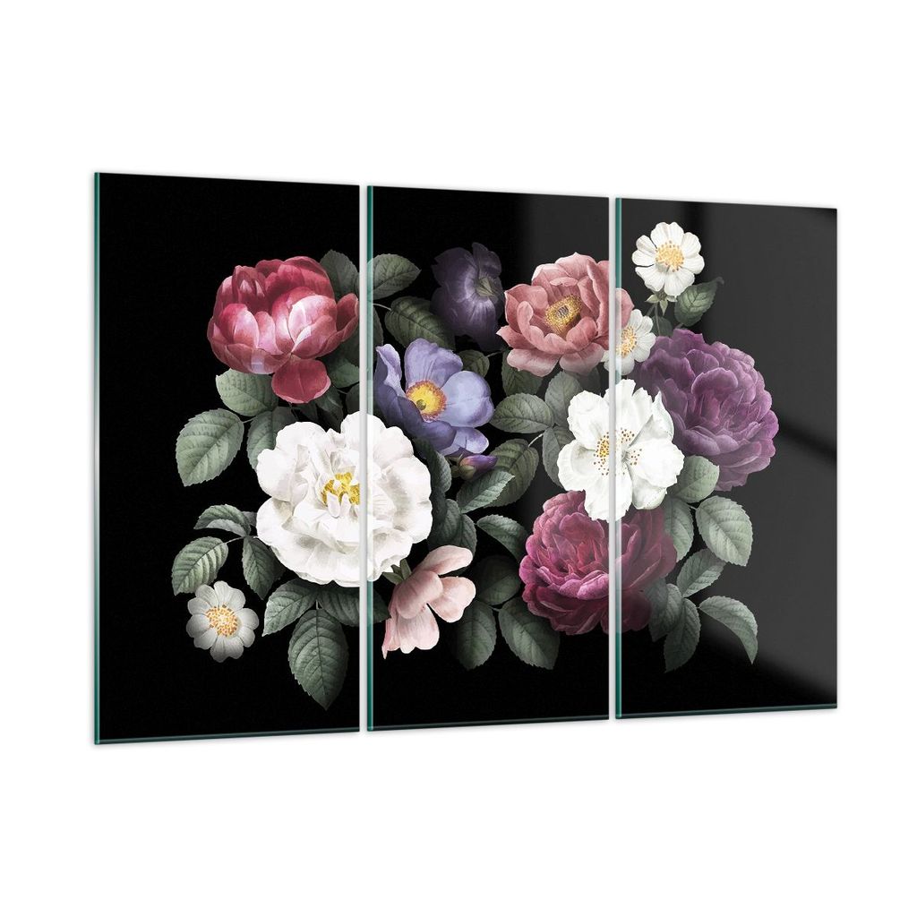 Bilder auf glas - 3 Teile - Blumen Blumenstrauß Komposition - 105x70cm - Glasbilder - Wandbilder - Bilder - Wanddekoration aus Glas - Glas Bilder ...