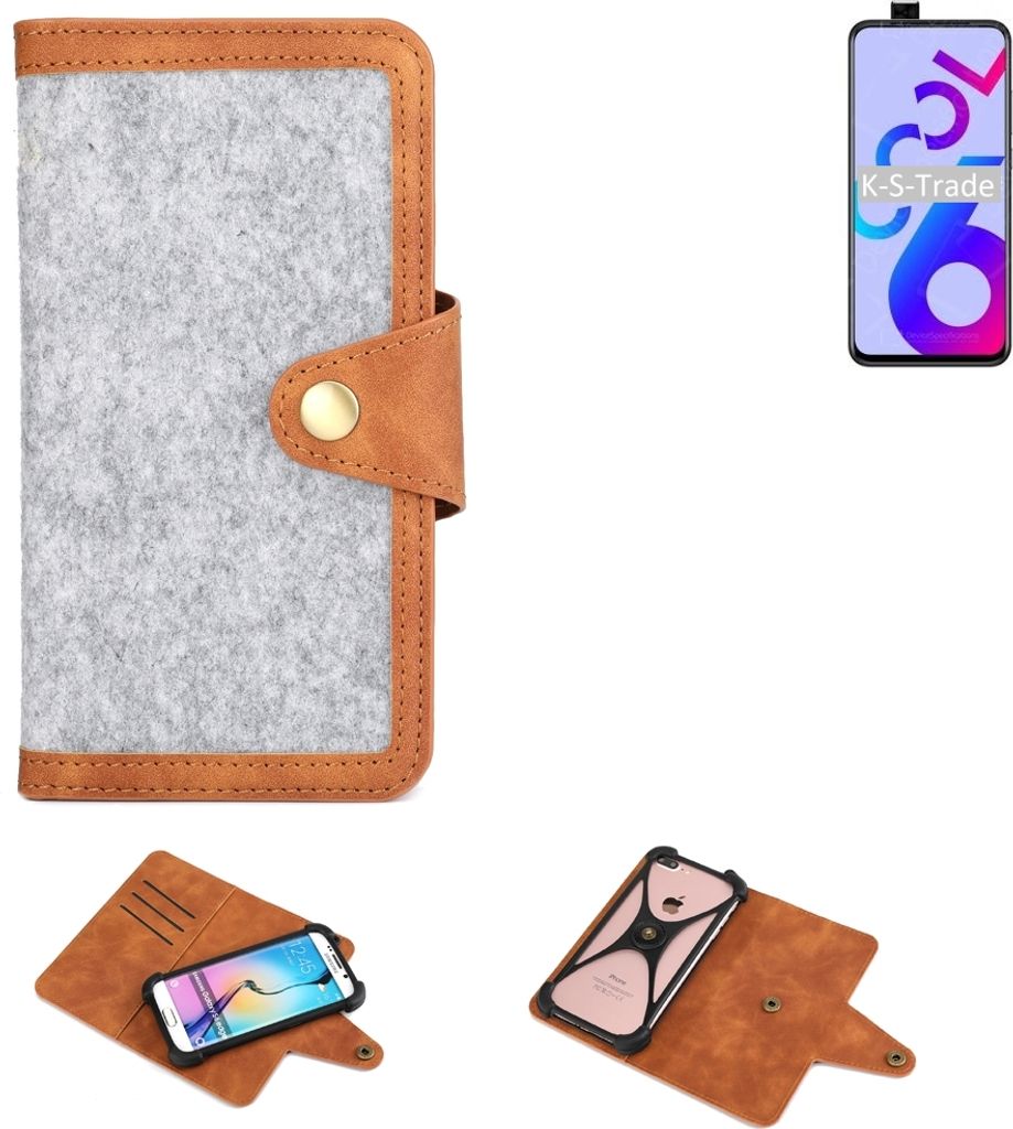 K-S-Trade Handyhülle kompatibel mit Coolpad Cool 6 Schutzhülle Filz-Hülle Kunst-Leder hellgrau braun (1x)