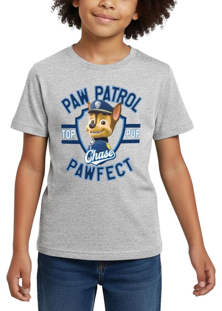 Spreadshirt Paw Patrol Chase Pawfect Kinder T-Shirt, 98/104 (3-4 Jahre), Grau meliert