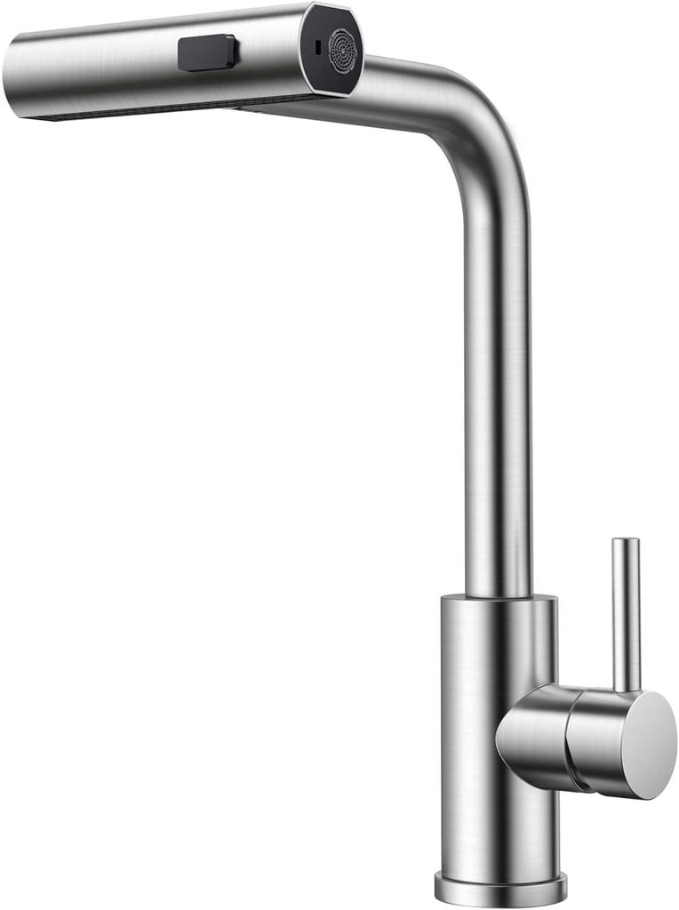 Küchenarmatur, Hochdruck Wasserhahn Küche Ausziehbar mit Brause, 360° Drehbar Mischbatterie Waterfall Spültischarmatur Einhebelmischer mit 3 St...