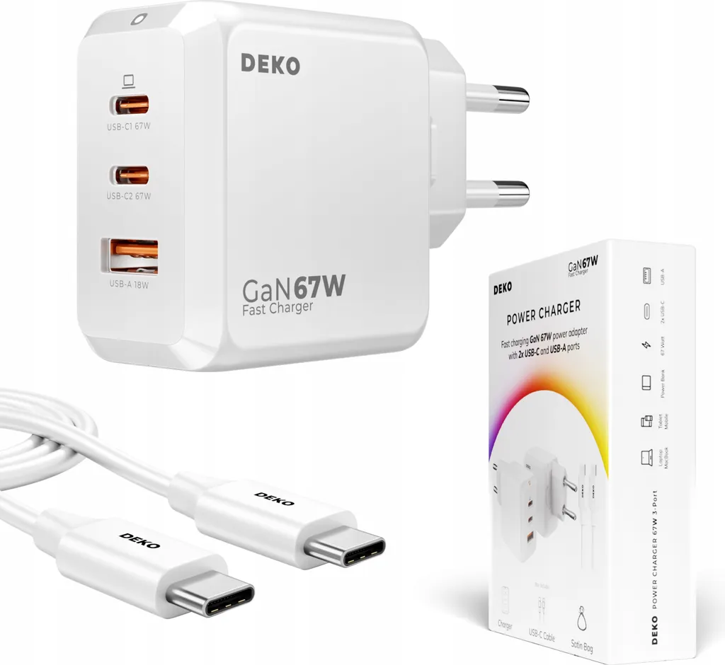 Chargeur rapide 67W multi-ports USB-C et câble 100W haute performance