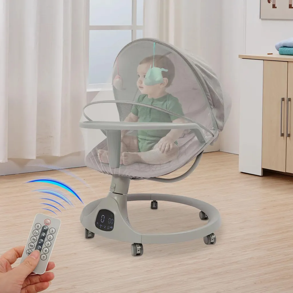 Balançoire électrique bébé grise 5 vitesses et Bluetooth 0-18 mois - 2