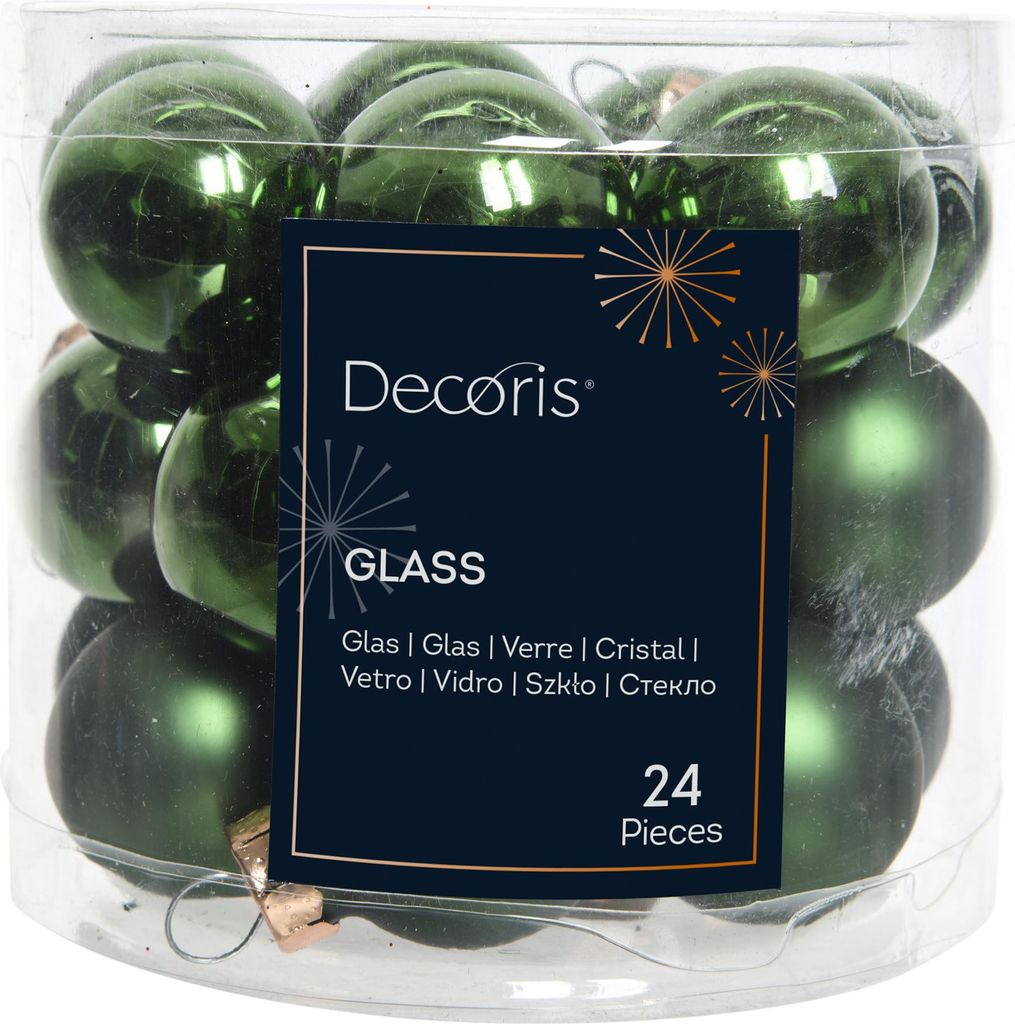Grüne Christbaumkugeln aus Glas 2,5 cm, 24er Set. Produktbild 