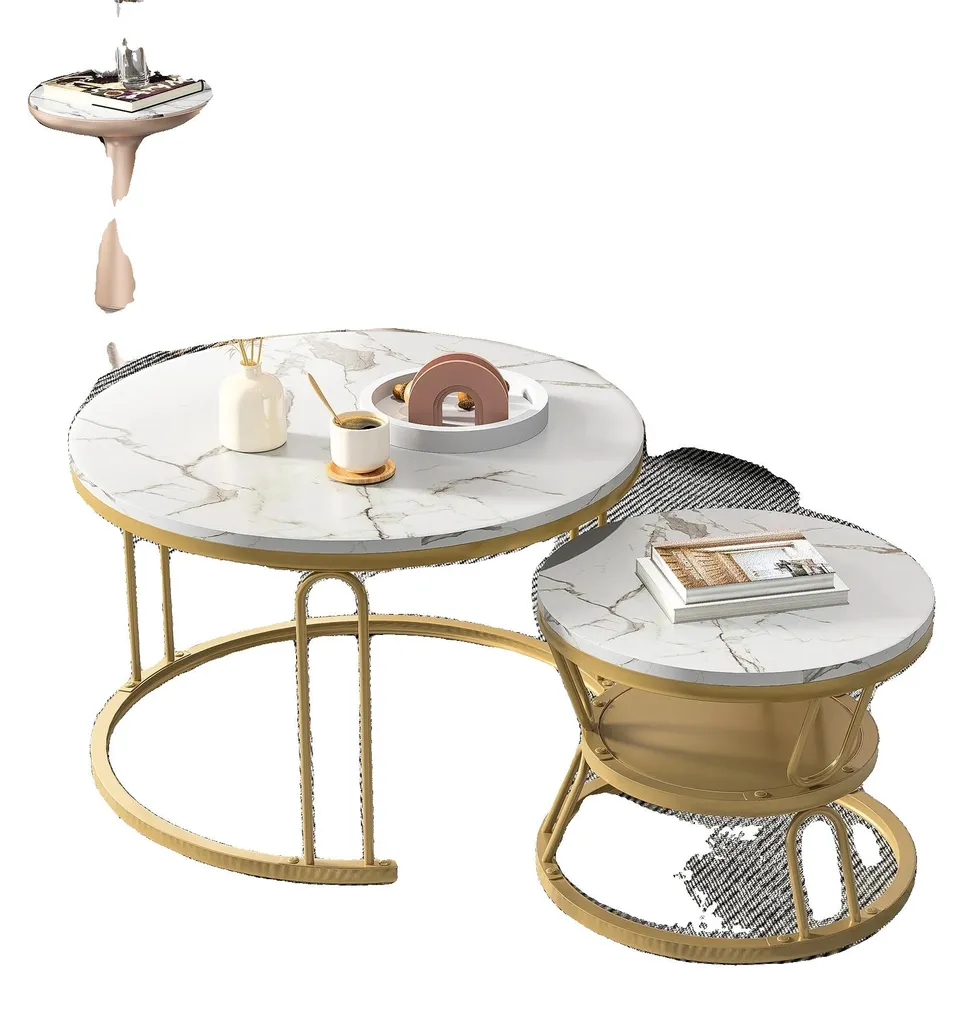 Table basse emboîtable dorée 70 cm, structure métallique robuste
