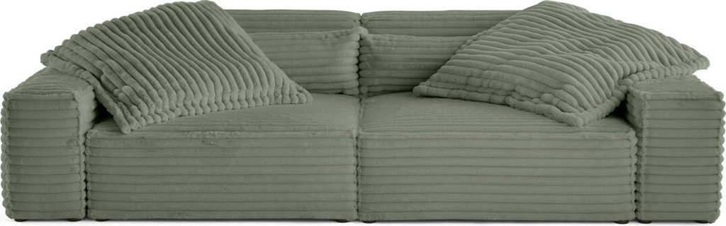 Lisa Design Richie - 3-sitzer einzelsofa mit doppelter Récamiere - tiefe Sitzfläche - aus geripptem Kunstpelz , Grün